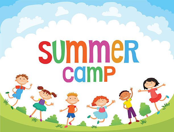 children are jumping on the glade, bunner cartoon funny vector, Ready for your message. blank template character. illustration summer camp